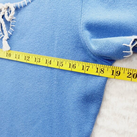 Sweater Blouse Size M Blue Stripe Tie Sailorcore Resort Coastal Grandma Preppy - Picture 9 of 13